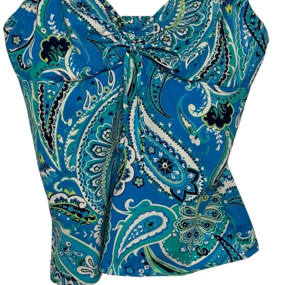 Lands End Blue Green Paisley Size 8D Adjustable Strap Underwire Tankini Top
